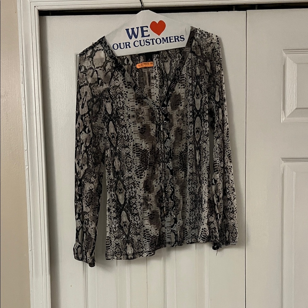 INC International Concepts Black and Gray Snakeskin Blouse